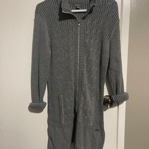Eddie Bauer Size Large Gray Cardigan Duster Cable Knit with Zipper